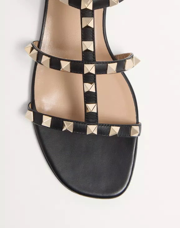 Valentino Rockstud Flat Calfskin Sandal With Straps - Image 3